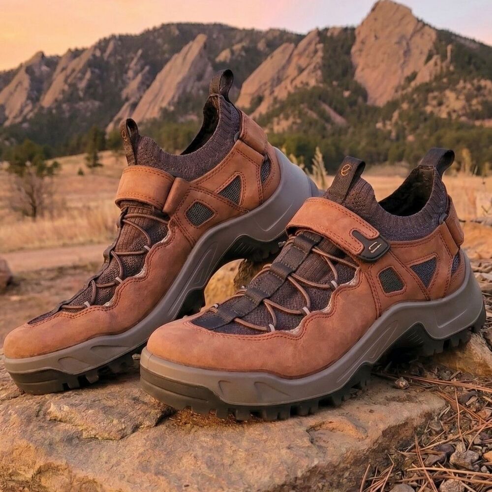 Ecco Mens Shoes 46 (US 12) Offroad Explorer Hiking 2-Straps Cocoa Brown Leather